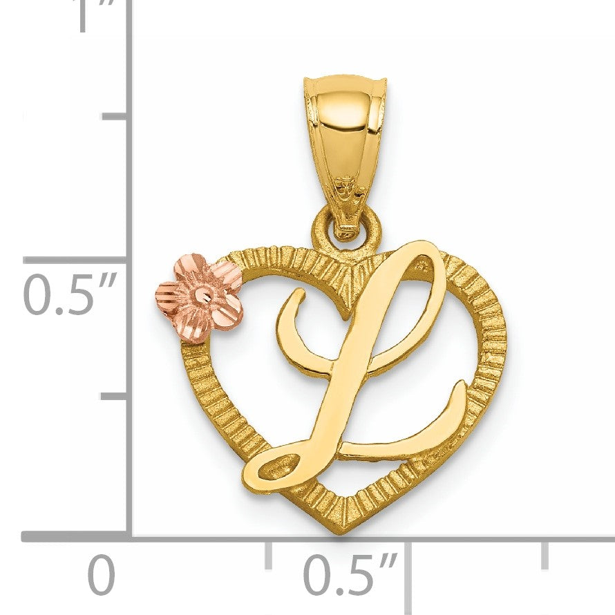 14k Two-Tone Heart Letter L Initial Pendant