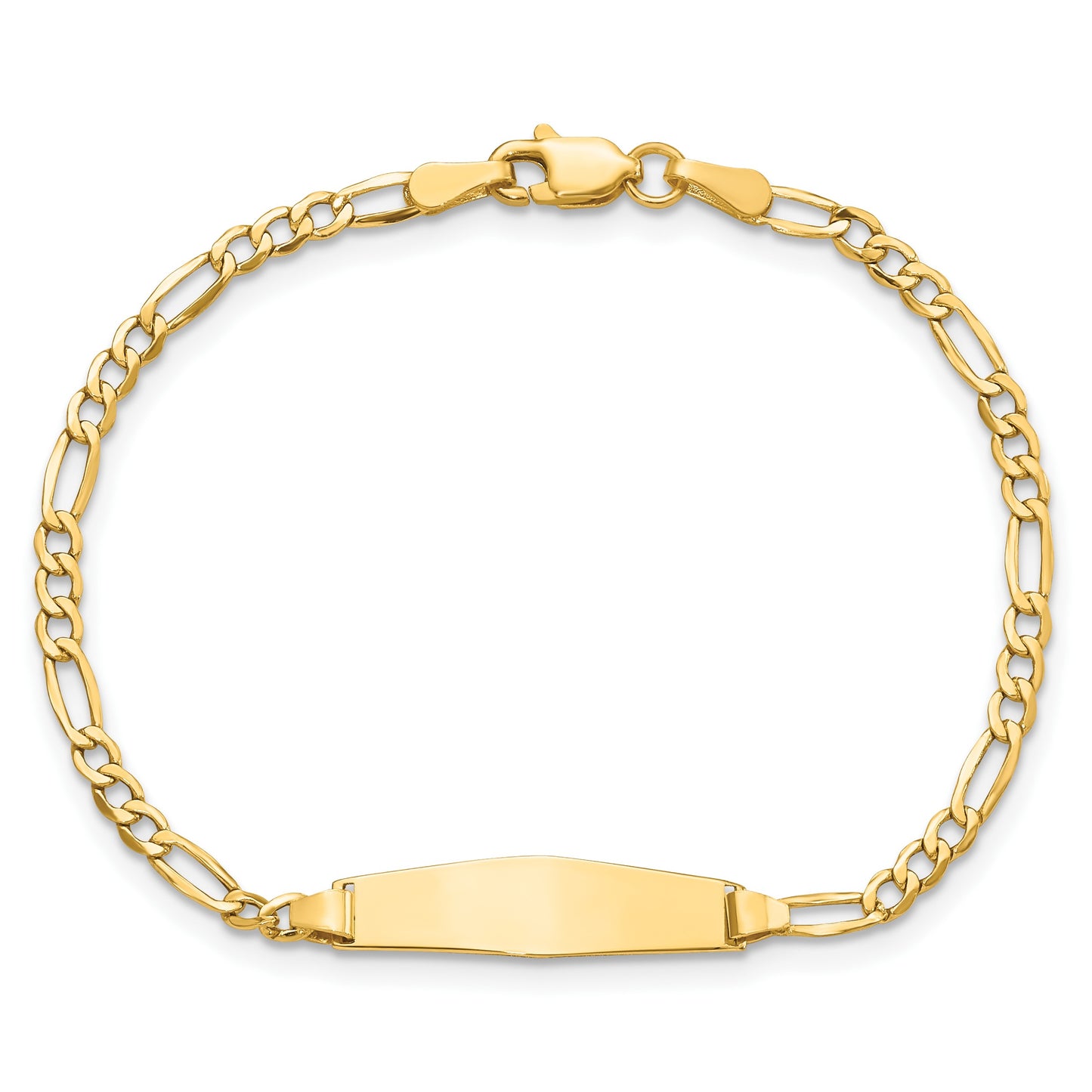 14k Polished Semi-Solid Chain/Solid Plate Figaro Link Soft Diamond Shape 19.5x5.5mm Plate 6 inch Baby/Child ID Bracelet