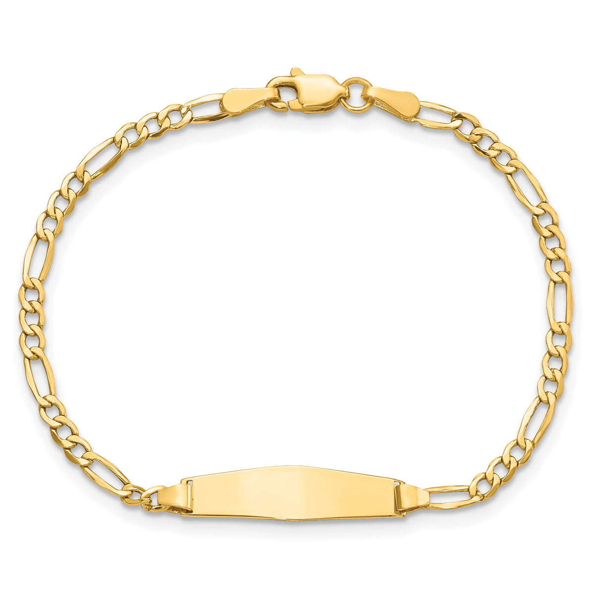 14k Polished Semi-Solid Chain/Solid Plate Figaro Link Soft Diamond Shape 19.5x5.5mm Plate 7 inch ID Bracelet
