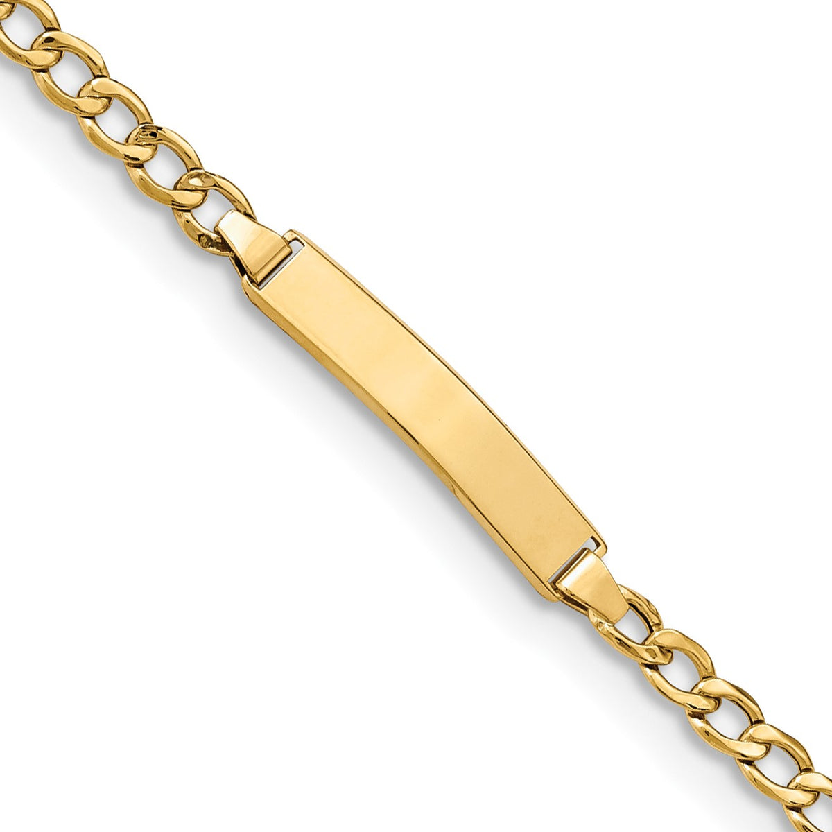 14k Polished Semi-Solid Chain/Solid Plate Cuban Link 19.5x4.5mm Plate 8 inch ID Bracelet