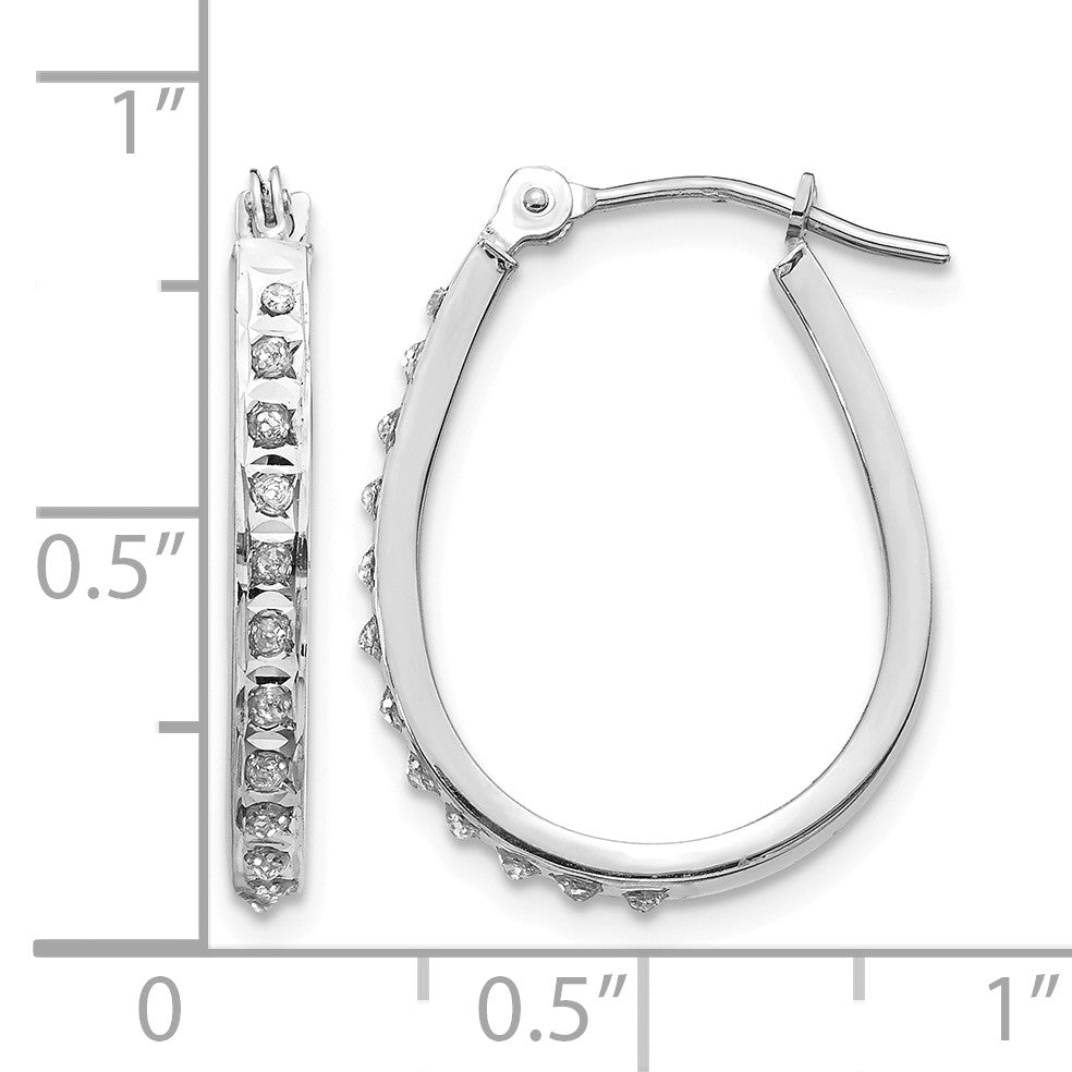 14k White Gold Diamond Fascination Daimond Dust/Accent 2x18mm Oval Hoop Earrings