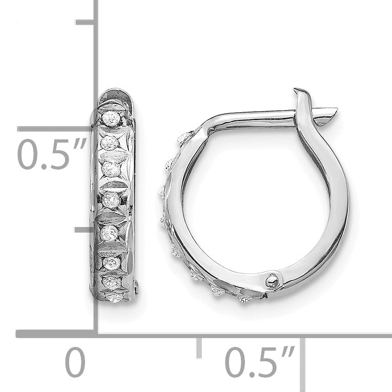 14k White Gold Diamond Fascination Diamond Dust/Accent 2x13mm Round Hinged Hoop Earrings