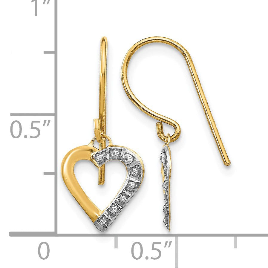 14k Diamond Fascination Diamond Dust/Accent Heart Dangle French Wire Earrings