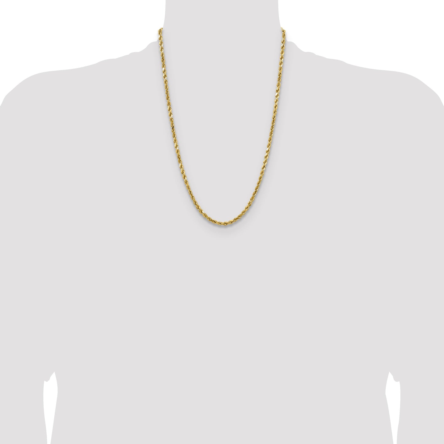 14K 24 inch 4mm Semi Solid Diamond-cut Rope with Lobster Clasp Chain