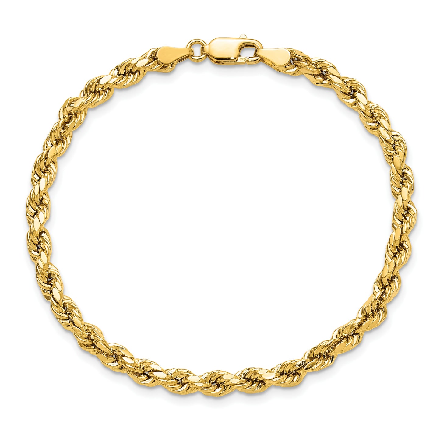 14K 8 inch 4mm Semi Solid Diamond-cut Rope with Lobster Clasp Chain
