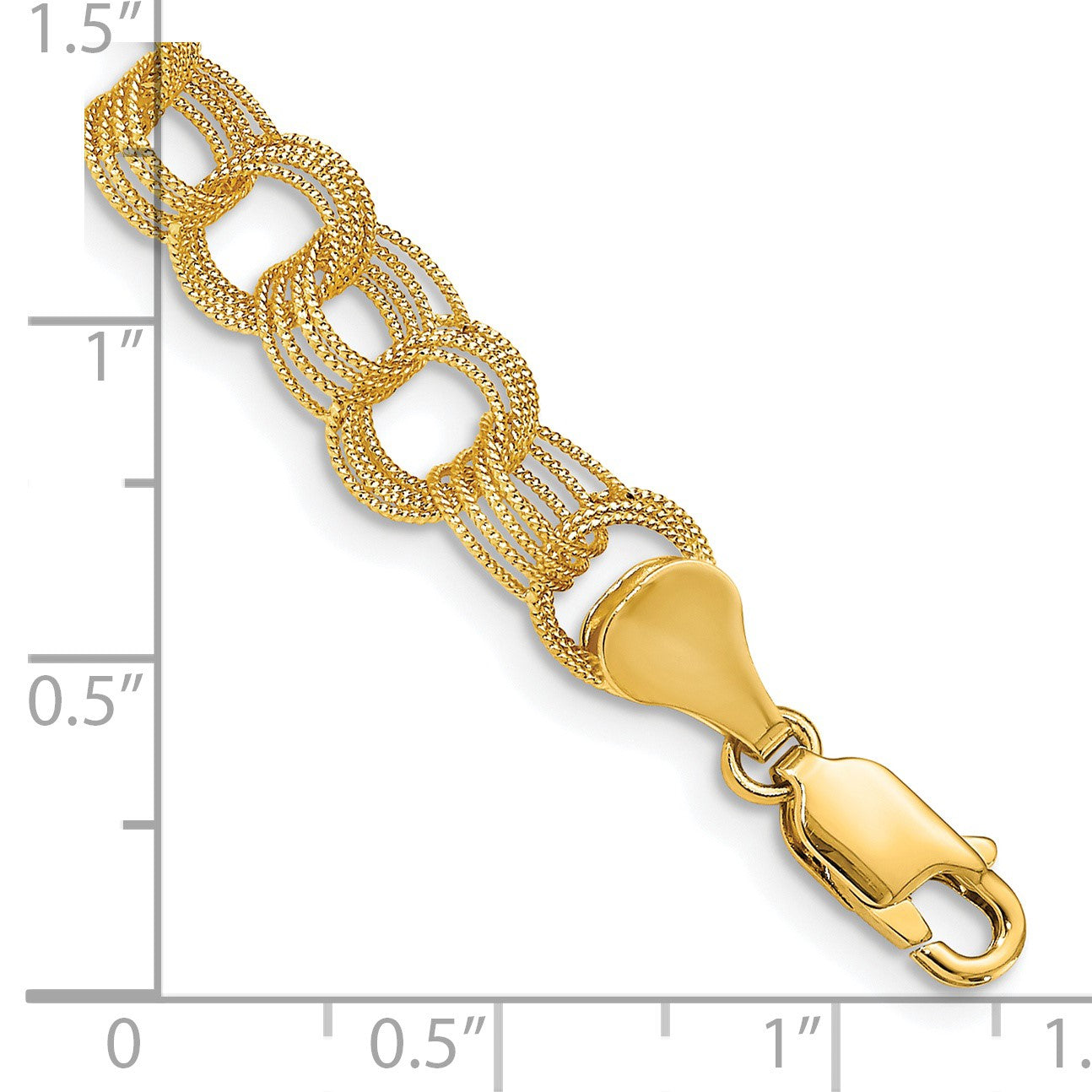 14k 7mm Solid Textured Triple Link 8 inch Charm Bracelet