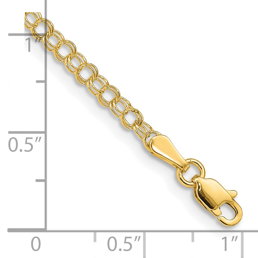 14k 3mm Solid Double Link 7 inch Charm Bracelet