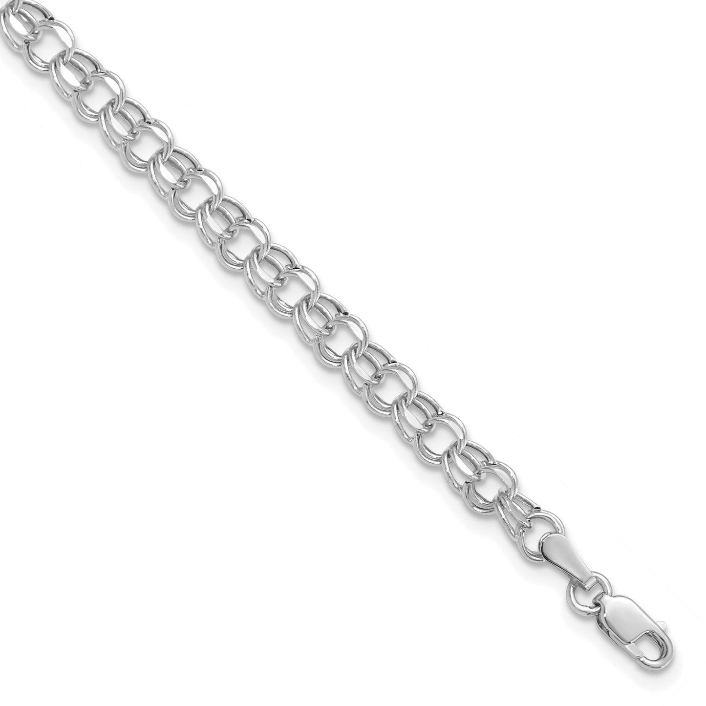 14k White Gold 4.5mm Hollow Diamond-cut Double Link 8 inch Charm Bracelet