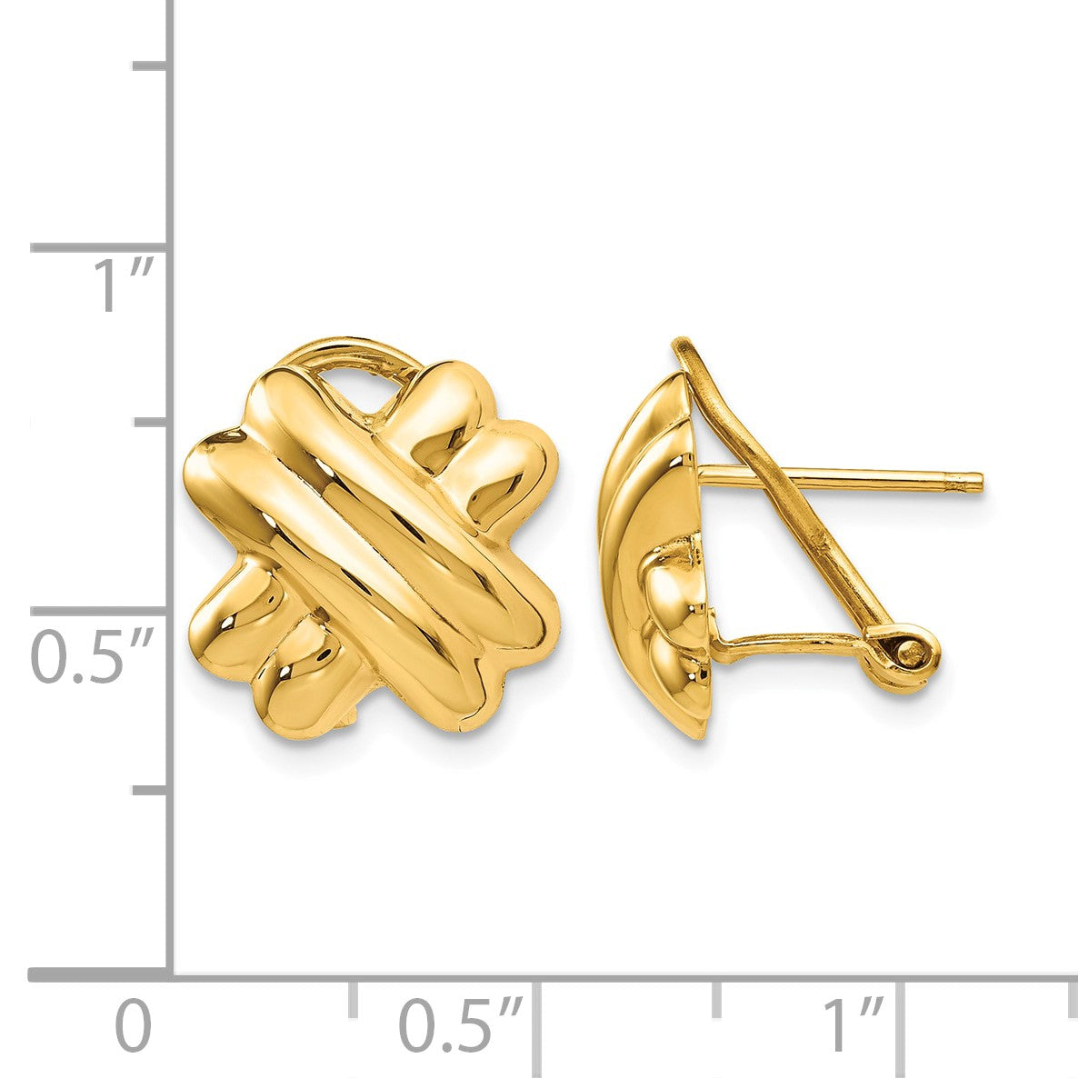 14k 13mm Polished X Omega Back Post Earrings