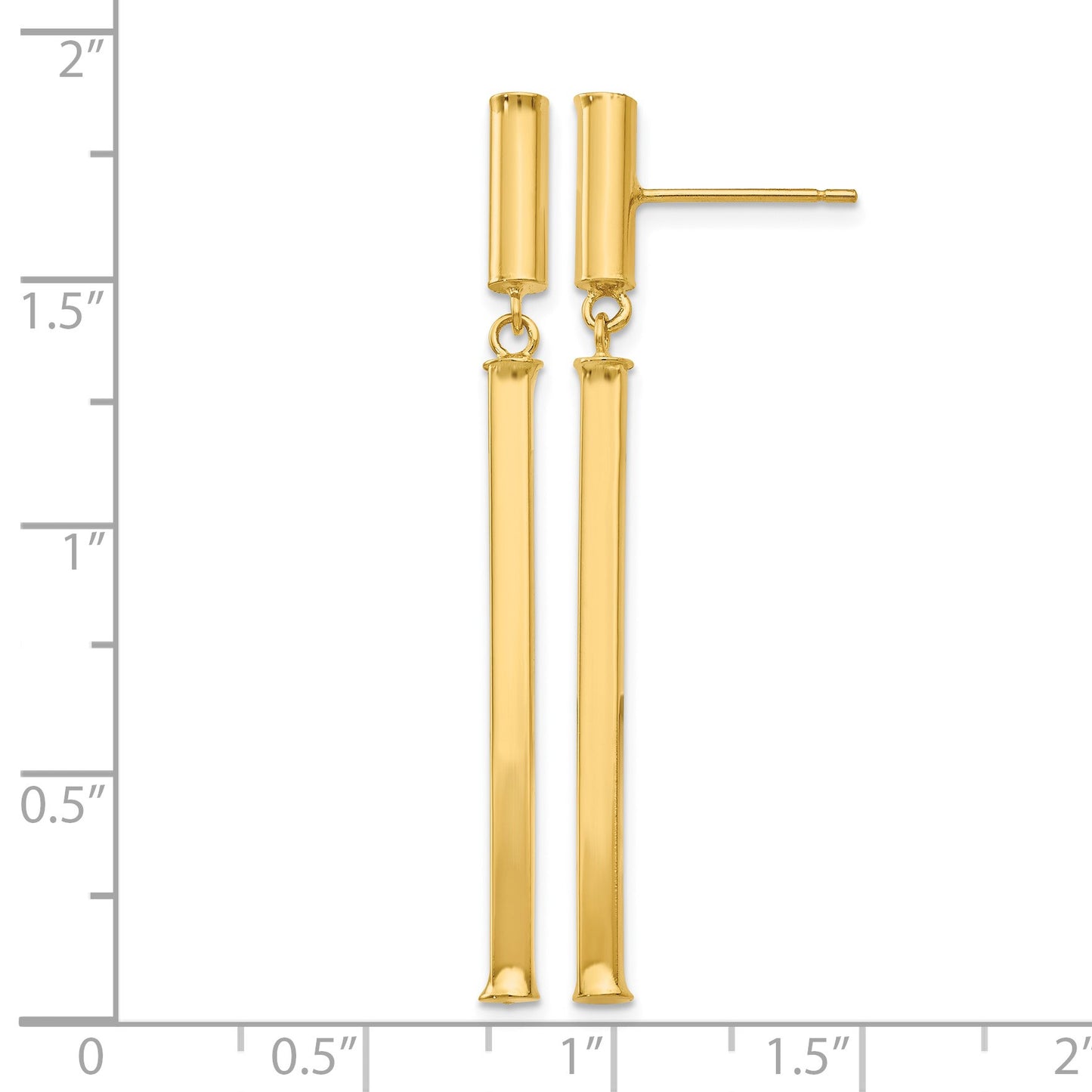 14k Polished Square Bar Dangle Post Earrings