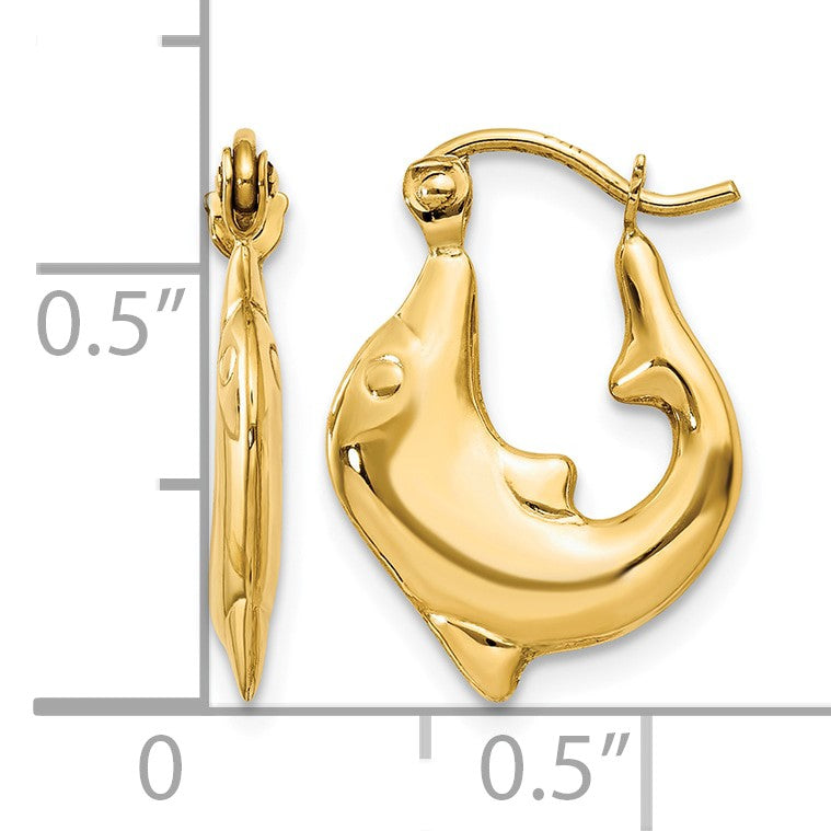 14k Polished Dolphin Hoop Earrings