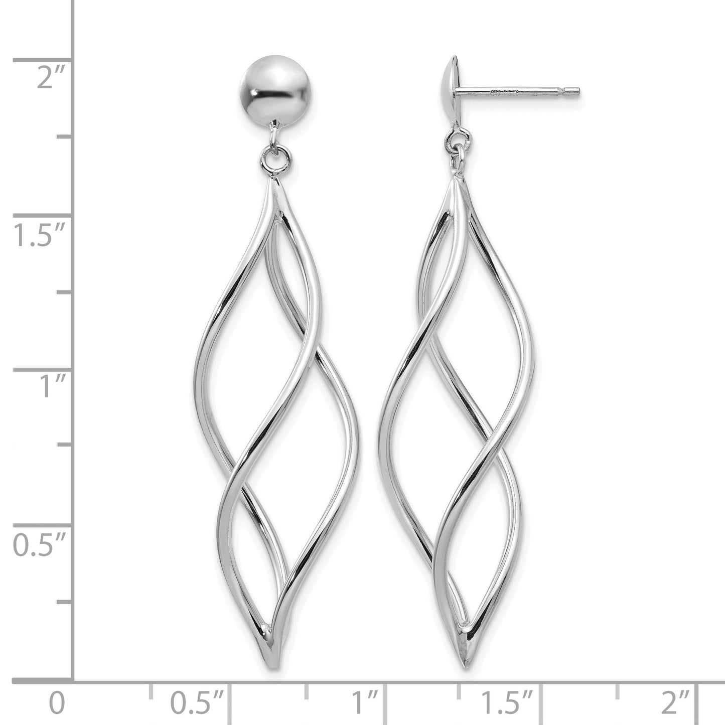 14k White Gold Curved Tube Swirl Dangle Post Earrings