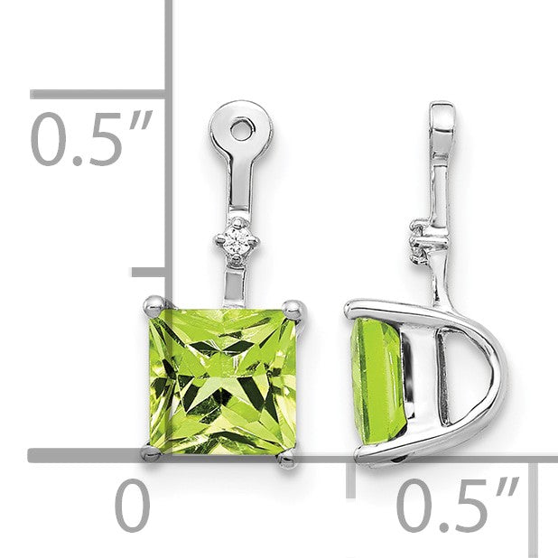 14k White Gold Diamond and 5mm Square Peridot Earring Jackets
