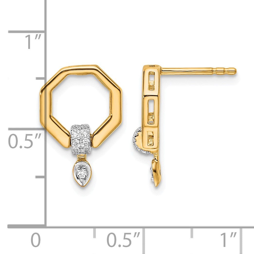 14K Polished 1/10 carat Diamond Octagon Drop Post Earrings