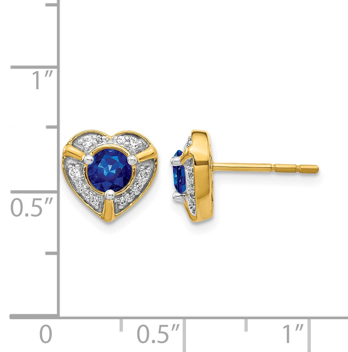 14k 4.5mm Round Sapphire and Diamond Halo Fancy Heart Post Earrings