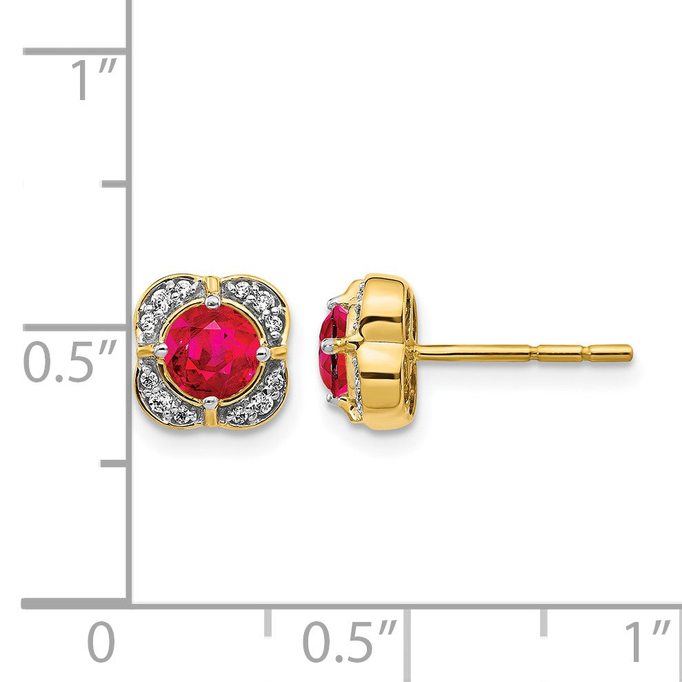 14k 4.5mm Round Ruby and Diamond Fancy Square Post Earrings