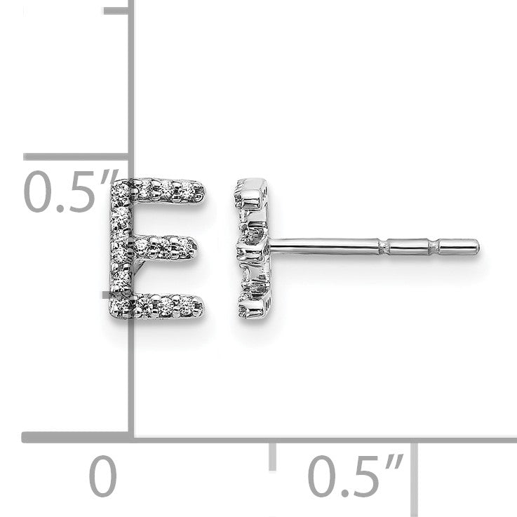 14k White Gold Diamond Initial E Post Earrings