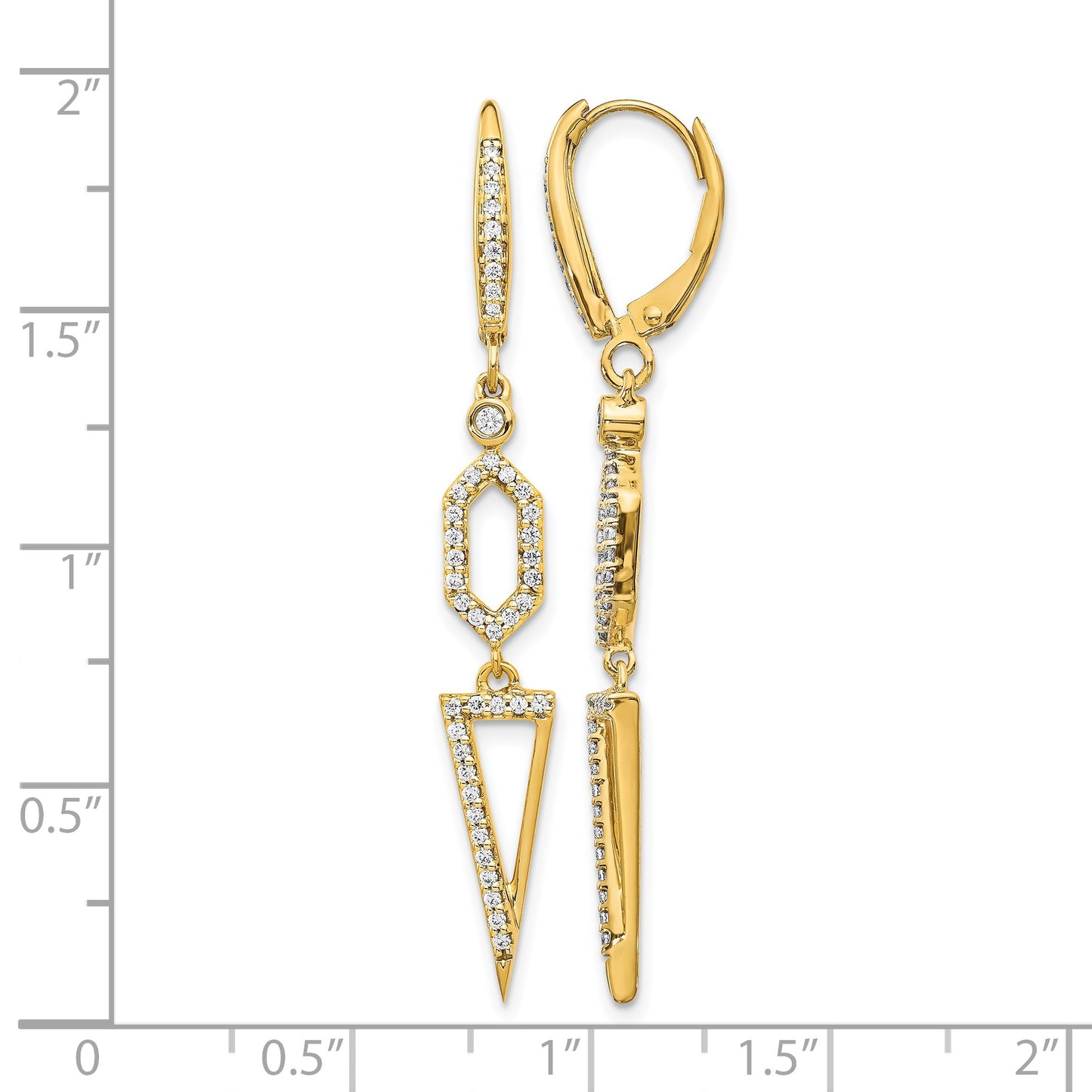 14k 1/2 carat Diamond Triangle Dangle Leverback Earrings