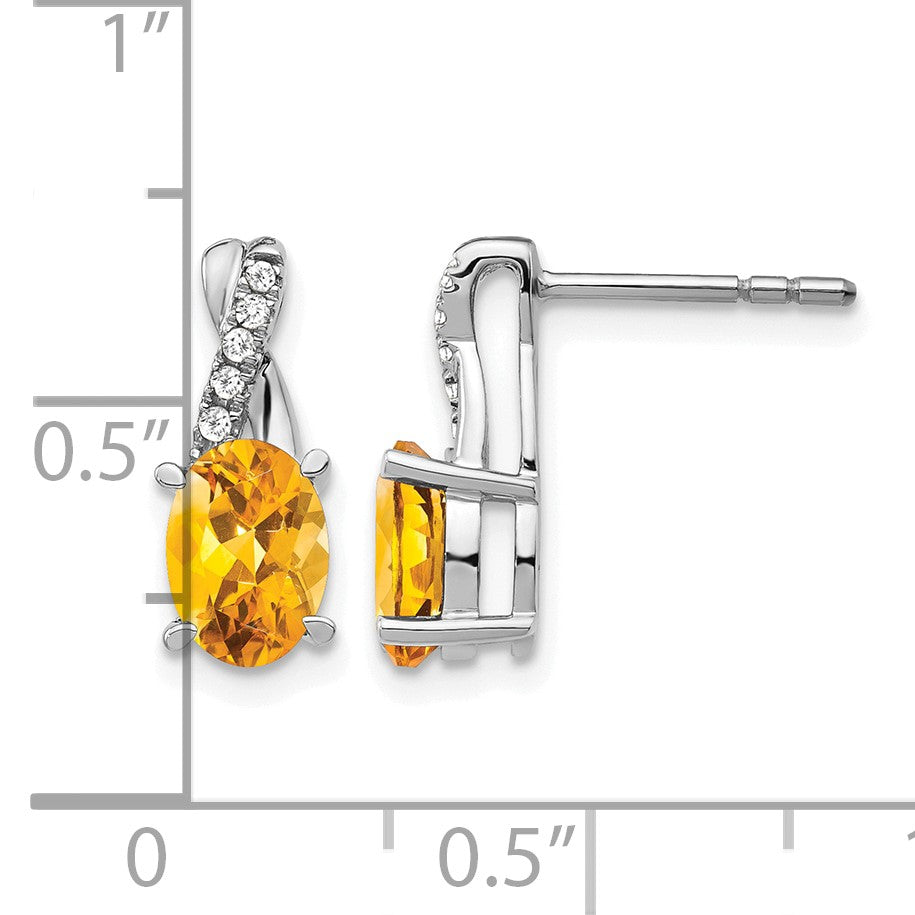 14k White Gold 7x5 Oval November/Citrine and Diamond Earrings