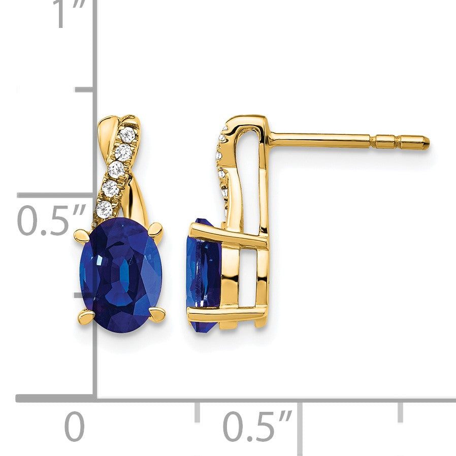 14k 7x5 Oval September/Lab Created Sapphire and Diamond Post Earrings