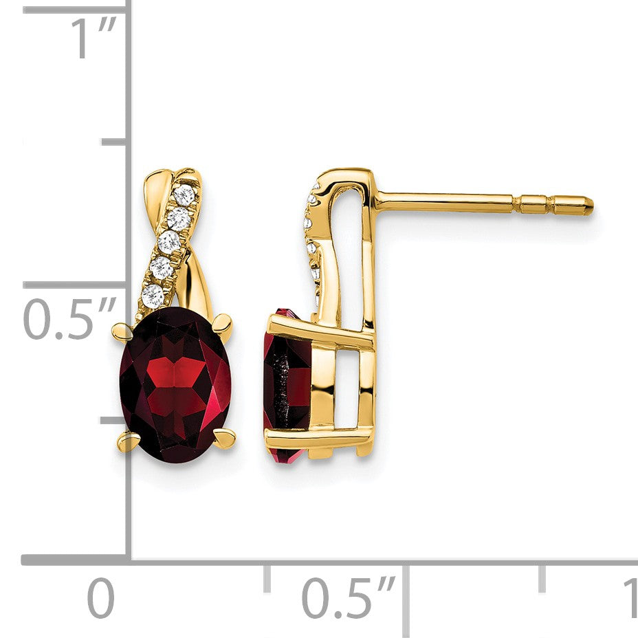 14k 7x5 Oval January/Garnet and Diamond Post Earrings