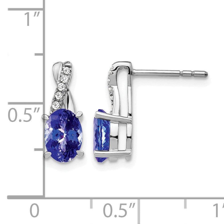 14k White Gold 7x5mm Oval Tanzanite and Diamond Post Earrings