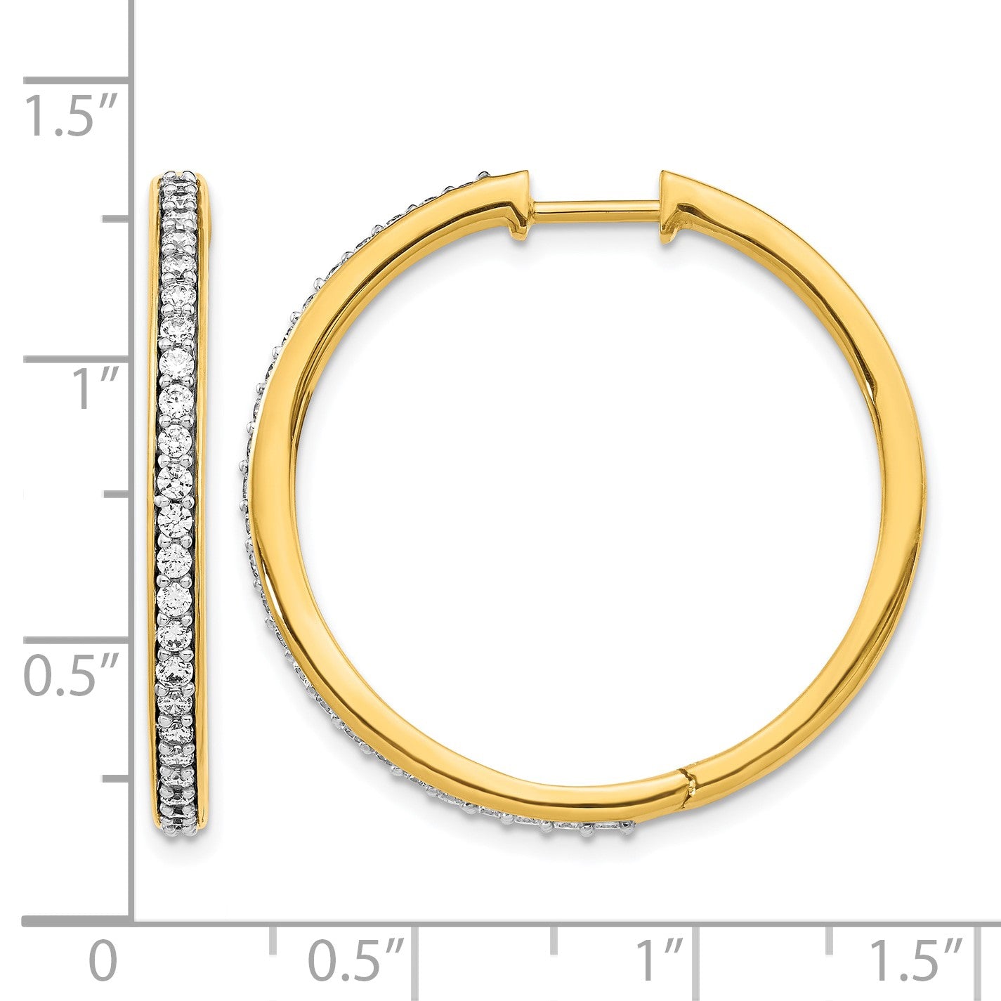 14k 3/4 carat Diamond Hinged Round Hoop Earrings