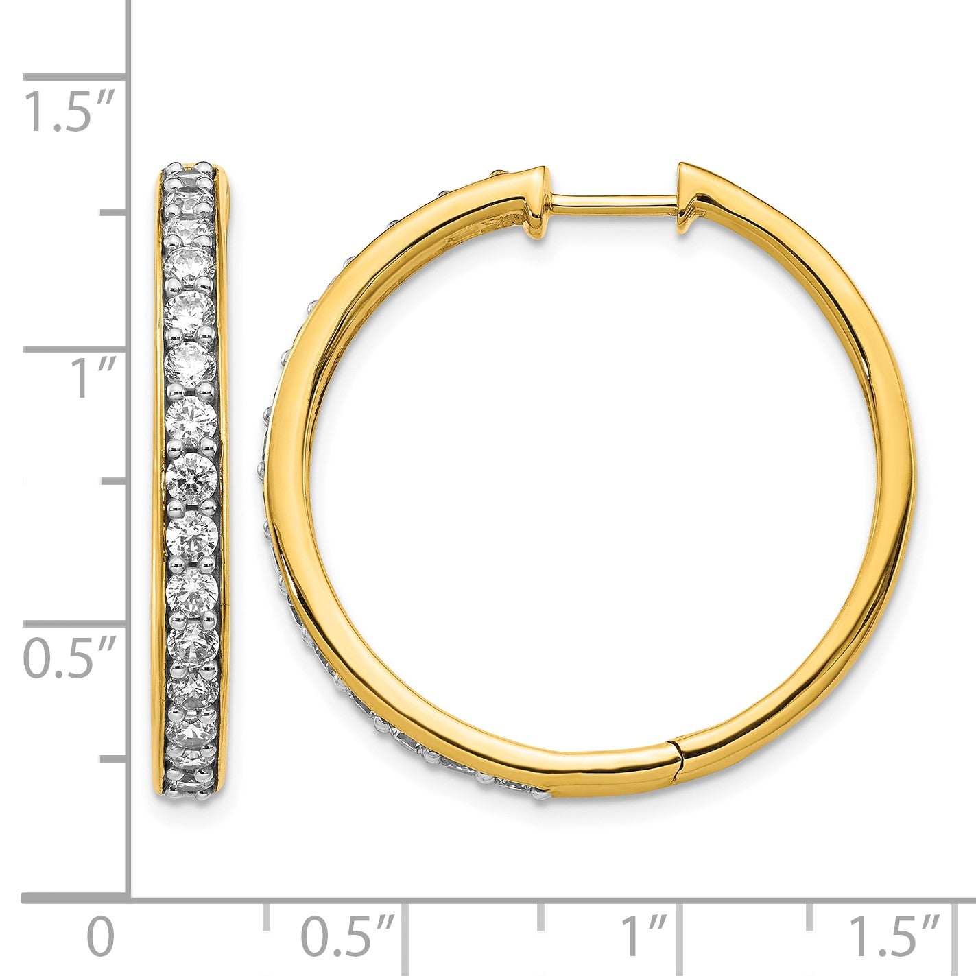 14k 1.5 carat Diamond Hinged Round Hoop Earrings
