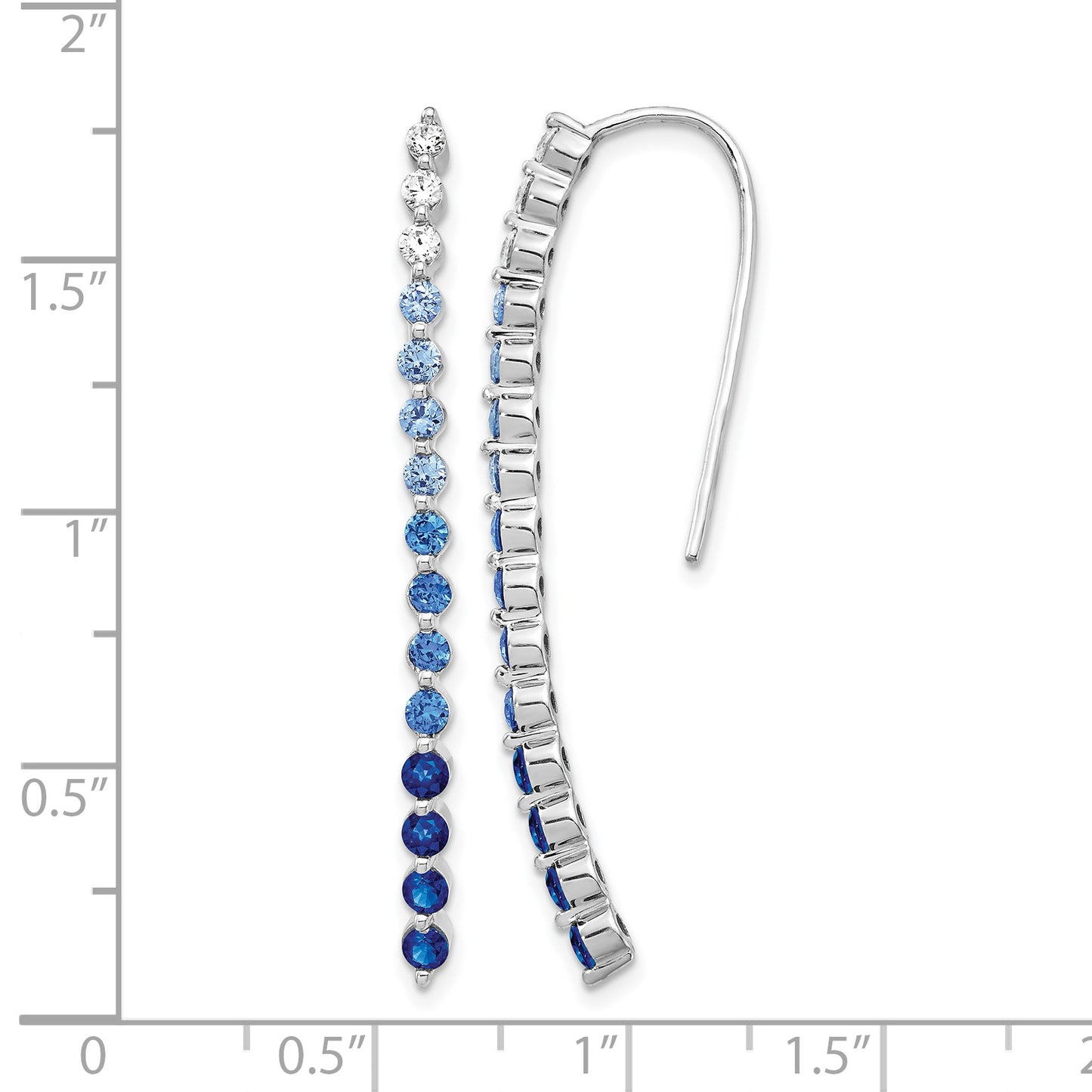 14k White Gold Ombre Sapphire and Diamond Drop Wire Earrings