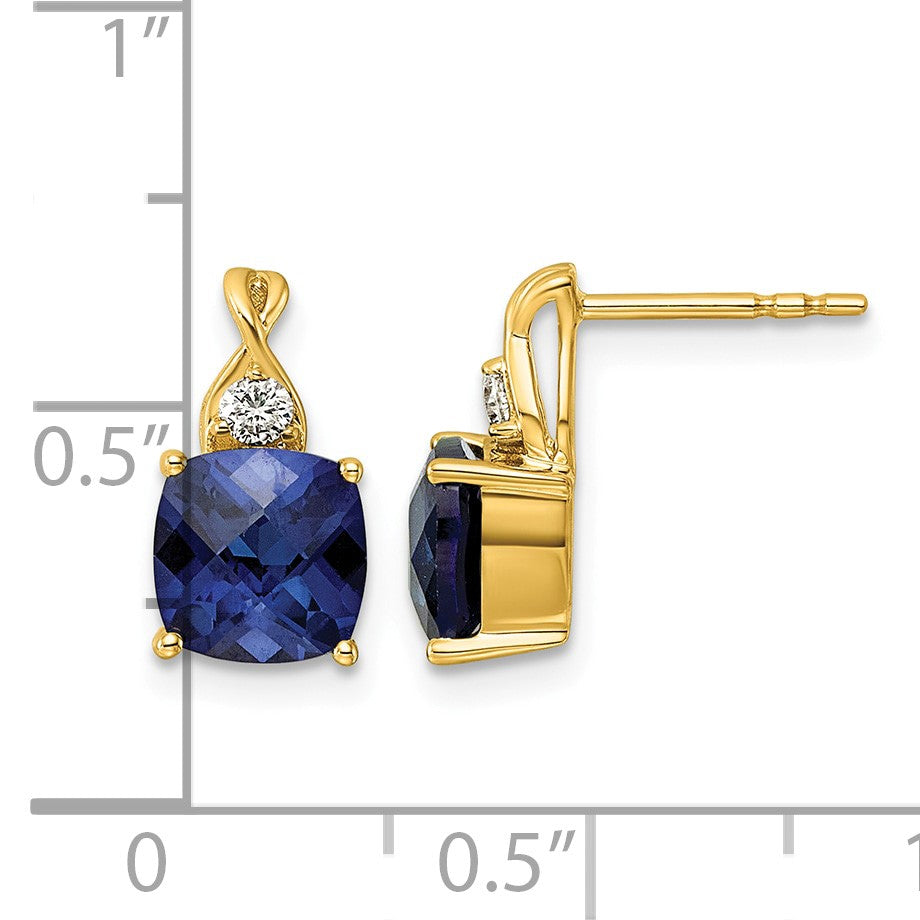14k Checkerboard Created Blue Sapphire & Lab Grown Diamond VS/SI+ G+ September Birthstone Complete Earrings
