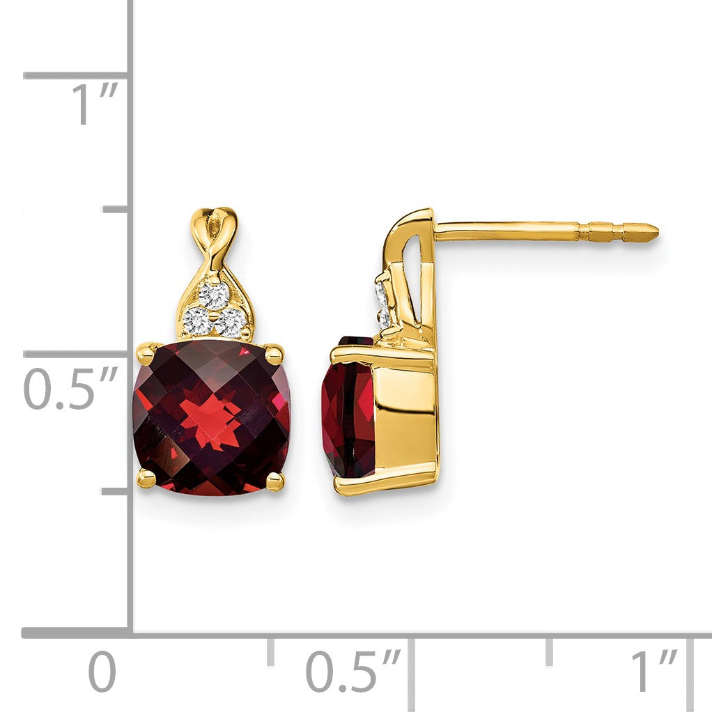 14k 7mm Cushion Checkerboard January/Garnet and Diamond Post Earrings