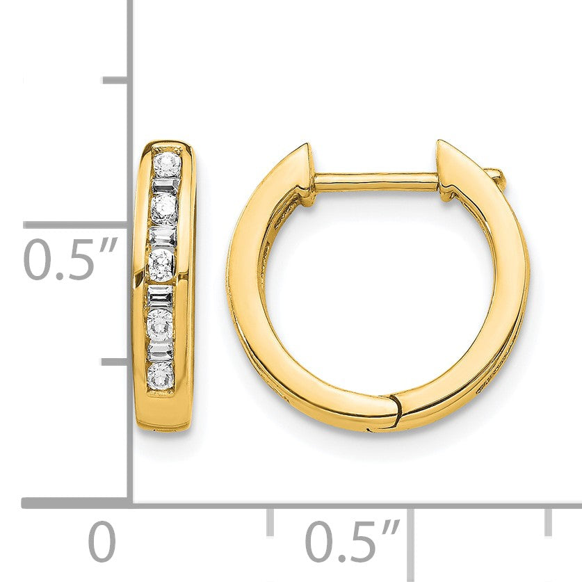 14k 1/4 carat Round/Baguette Diamond Channel-set Hinged Hoop Earrings