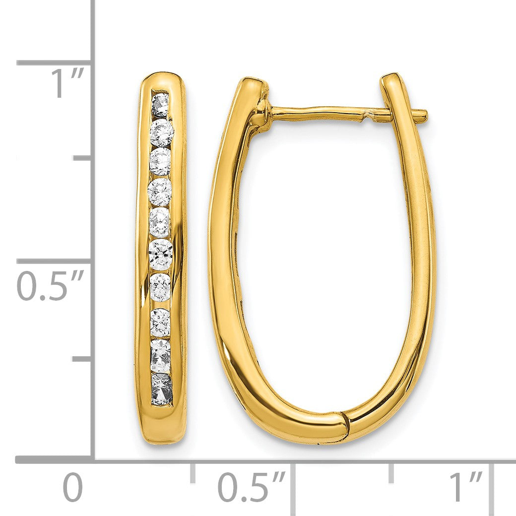 14k 3/4 carat Diamond Channel-set Oval Hinged Hoop Earrings