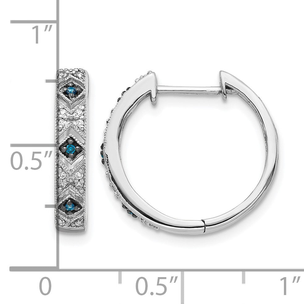 14k White Gold 1/10 carat Blue/White Diamond Hinged Hoop Earrings