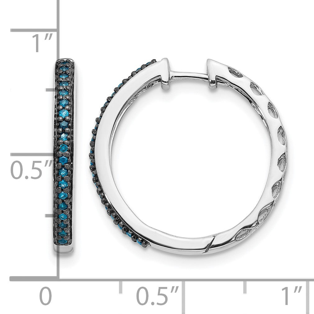 14k White Gold 1/6 carat Blue Diamond 2.2mm Hinged Hoop Earrings