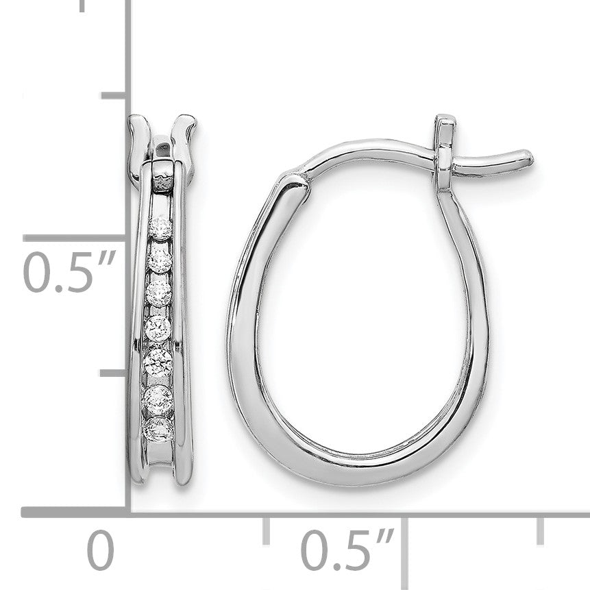 14k White Gold 1/8 carat Diamond Channel-set Graduated Oval Hinged Hoop Earrings