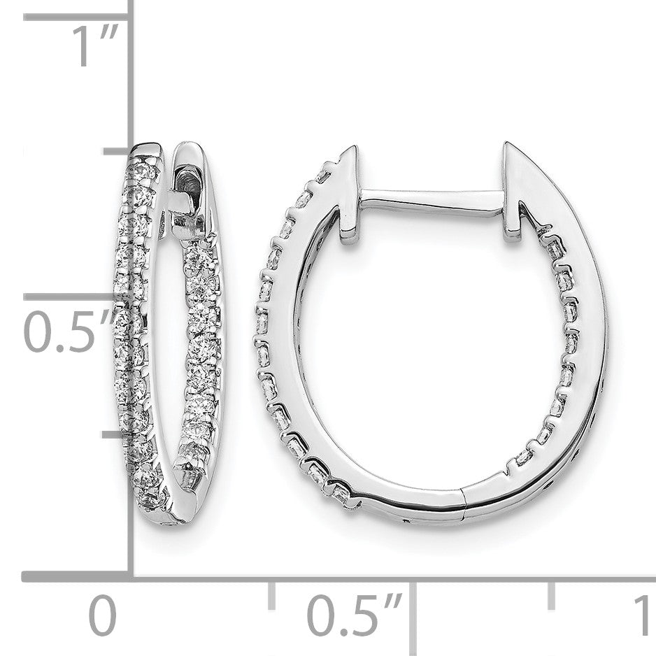 14k White Gold 1/2 carat Diamond In/Out Hinged Hoop Earrings