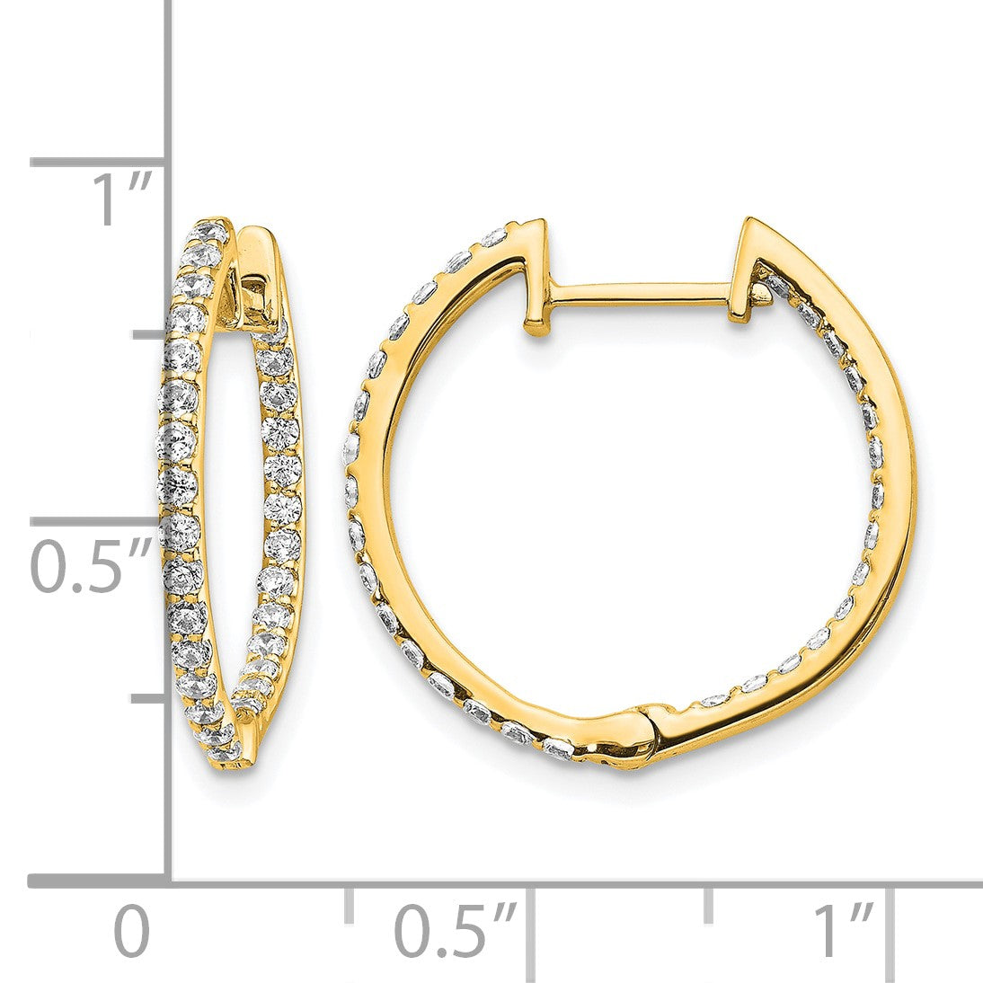 14k 3/4 carat Diamond In/Out Hinged Hoop Earrings