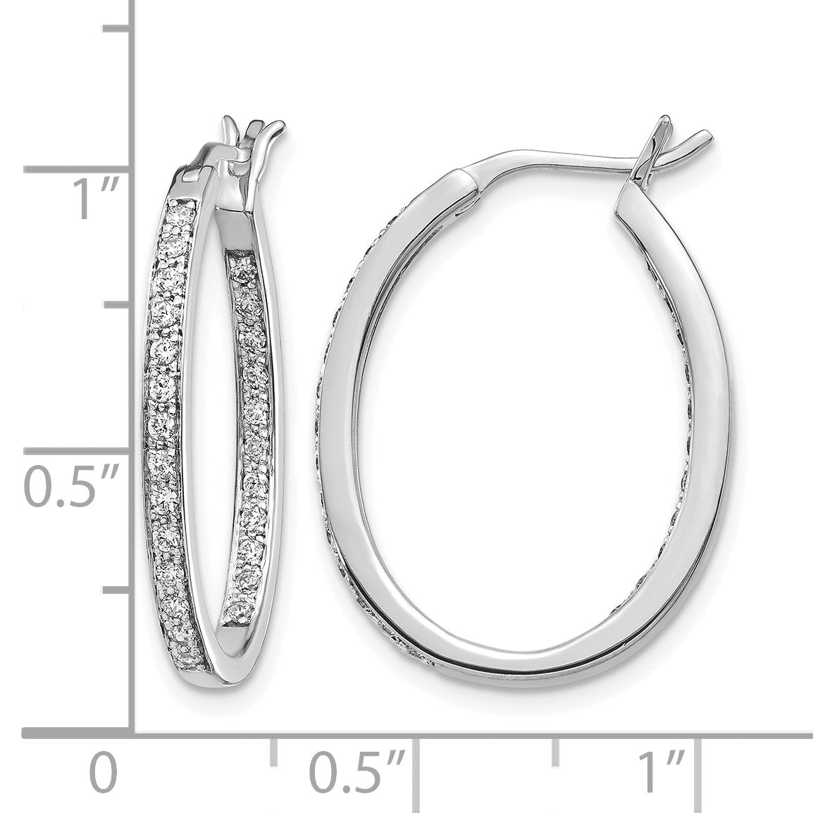 14k White Gold 1/2 carat Diamond In/Out Hoop Earrings