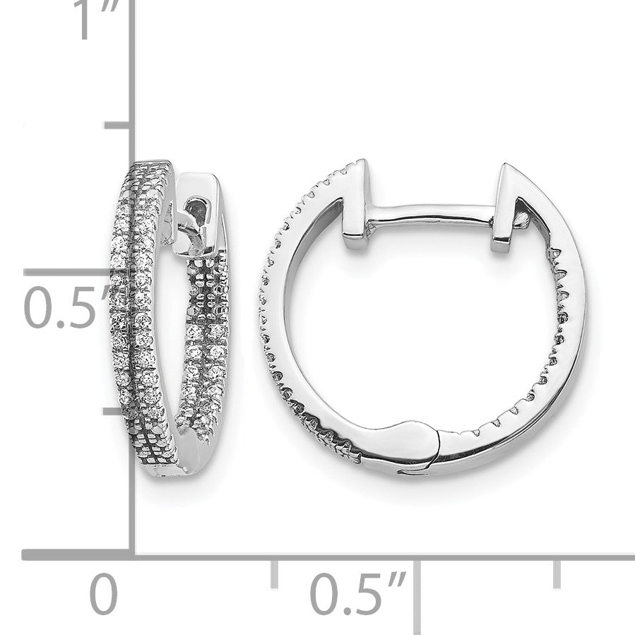 14k White Gold 2-row 1/5 carat Diamond In/Out Hinged Hoop Earrings