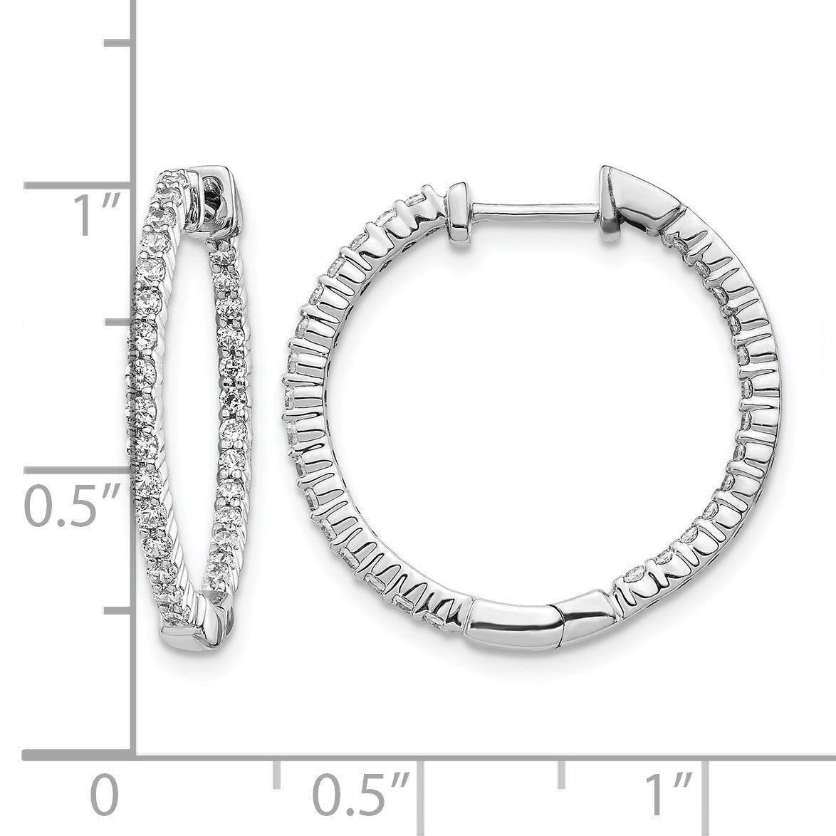 14k White Gold 5/8 carat Diamond In/Out Hinged Hoop Earrings