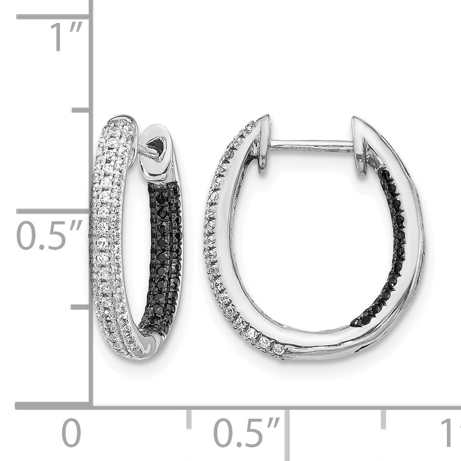 14k White Gold 3-row 1/2 carat Black and White Diamond In/Out Hoop Earrings