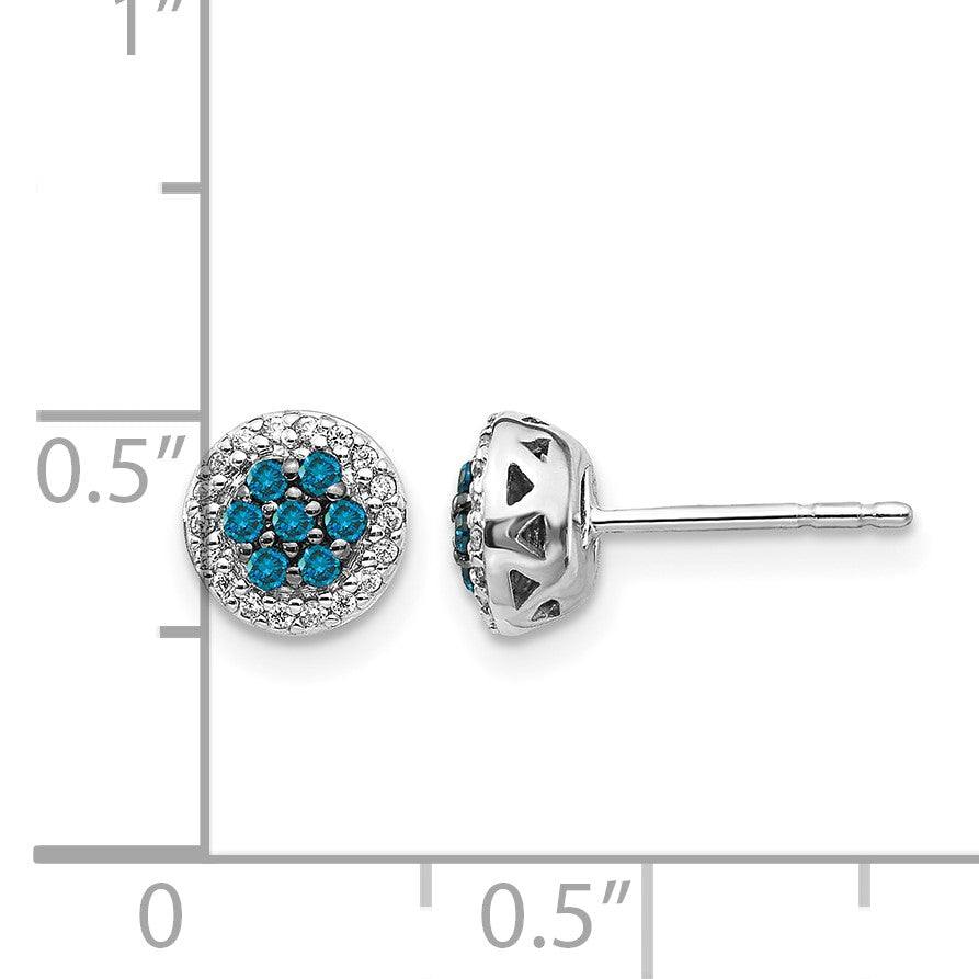 14k White Gold 1/4 carat Blue/White Diamond Cluster Post Earrings