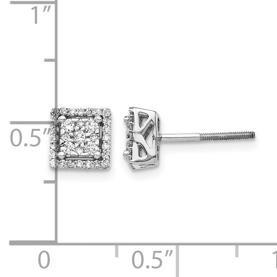 14k White Gold 1/3 carat Diamond Cluster Square Screwback Post Earrings