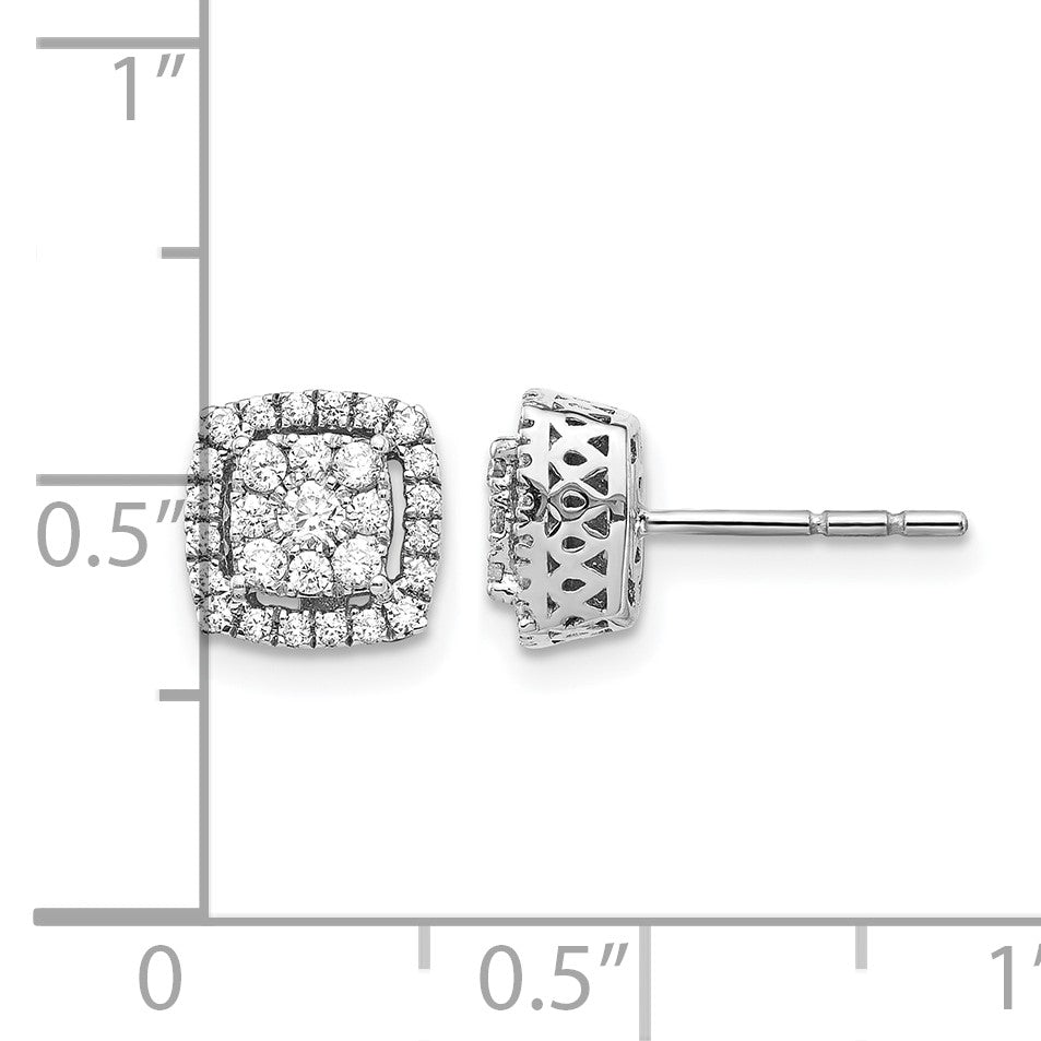 14k White Gold 1/2 carat Diamond Square Cluster Post Earrings