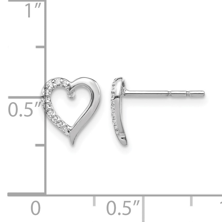 14k White Gold 1/20 carat Diamond Heart Post Earrings