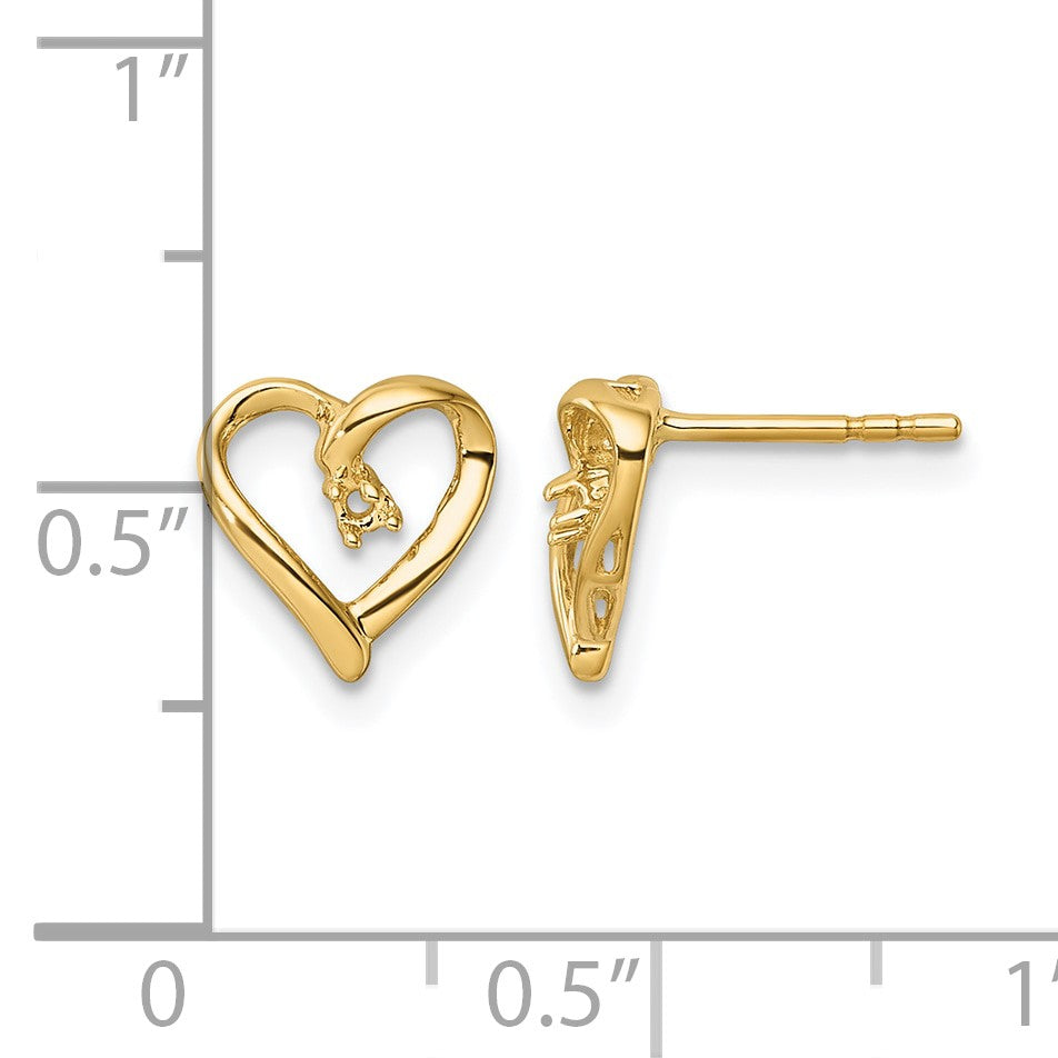 14k Holds 2-1.7mm Diamond Heart Post Earring Mountings