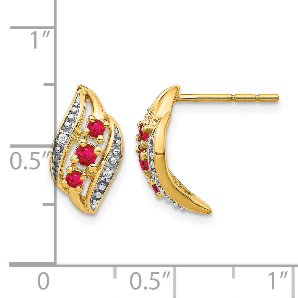14k Polished Siam Ruby and Diamond Curve Post Earrings