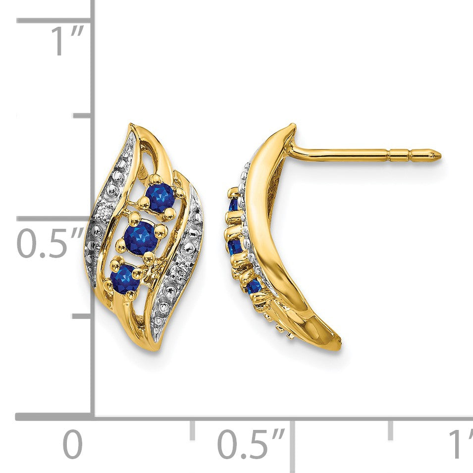 14k Polished Sapphire and Diamond Curve Post Earrings