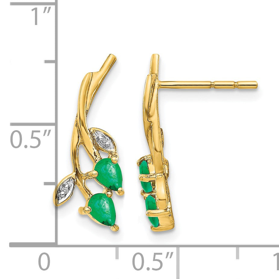 14k Diamond and Pear Emerald Floral Post Earrings